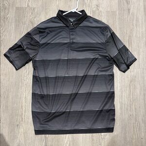 PGA Tour Black and Gray Striped Short Sleeve Shirt